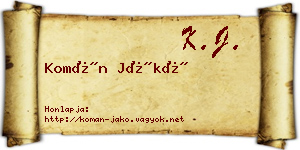 Komán Jákó névjegykártya
